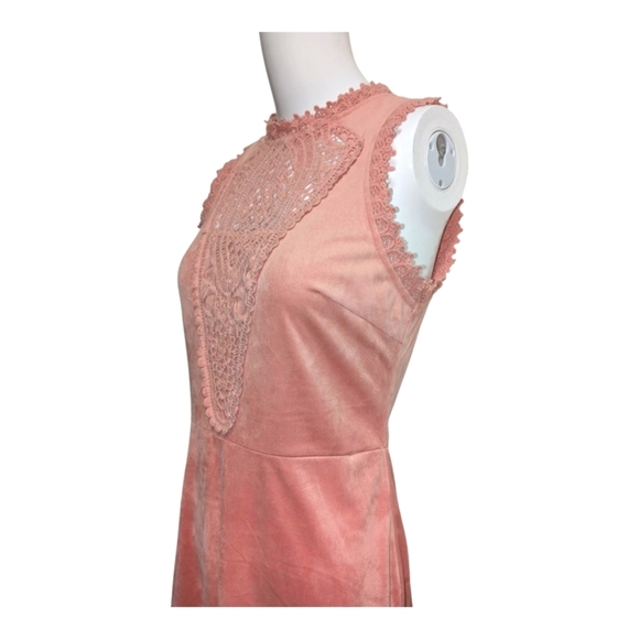 Altard State Pink Mini Dress Velour Velvet Crochet Boho - Picture 3 of 6